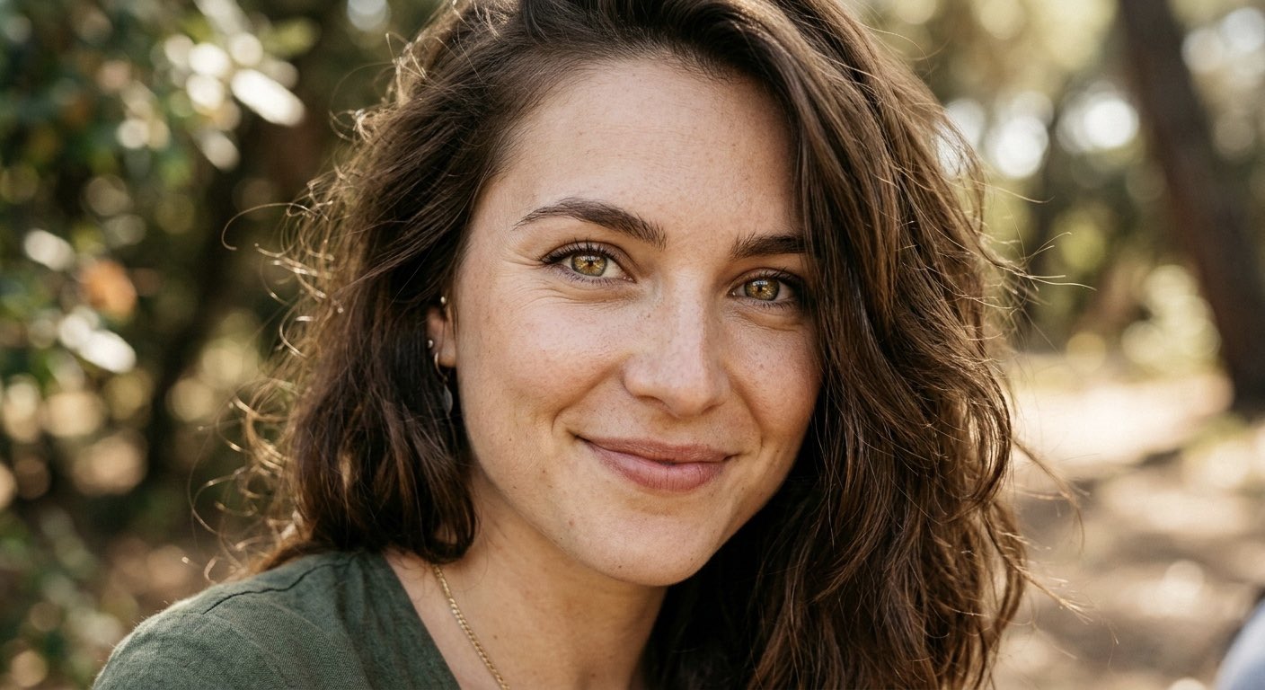 KI-generiertes fotorealistisches Porträt einer Frau im Freien mit natürlichem Licht, erstellt mit Nano Banana 2